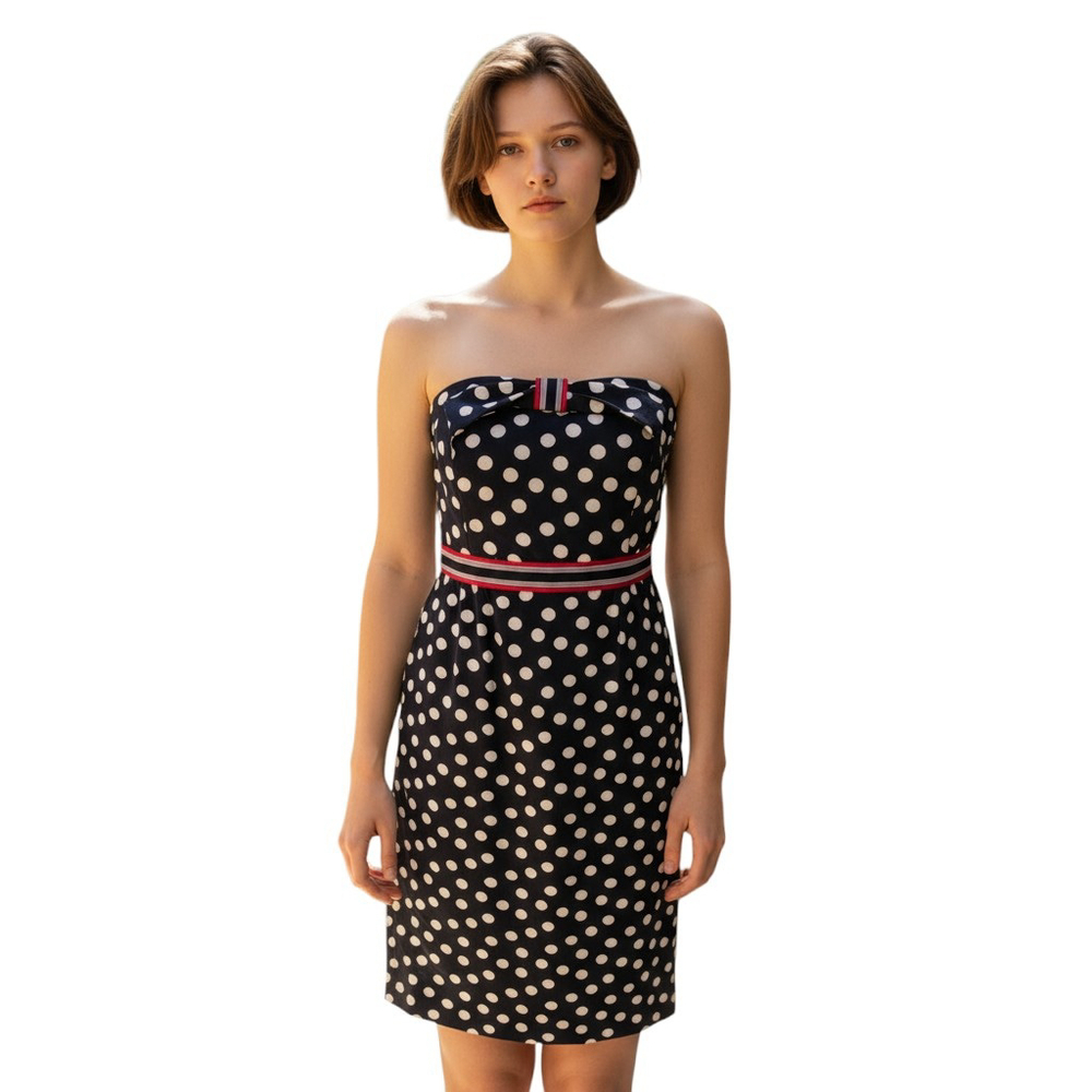 Anthropologie Maeve Polka Dot Cocktail Dress Womens 8 Retro Pinup Classic Glam